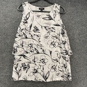 Lord & Taylor Top Womens L White Black Floral Layered Casual Vacation Resort